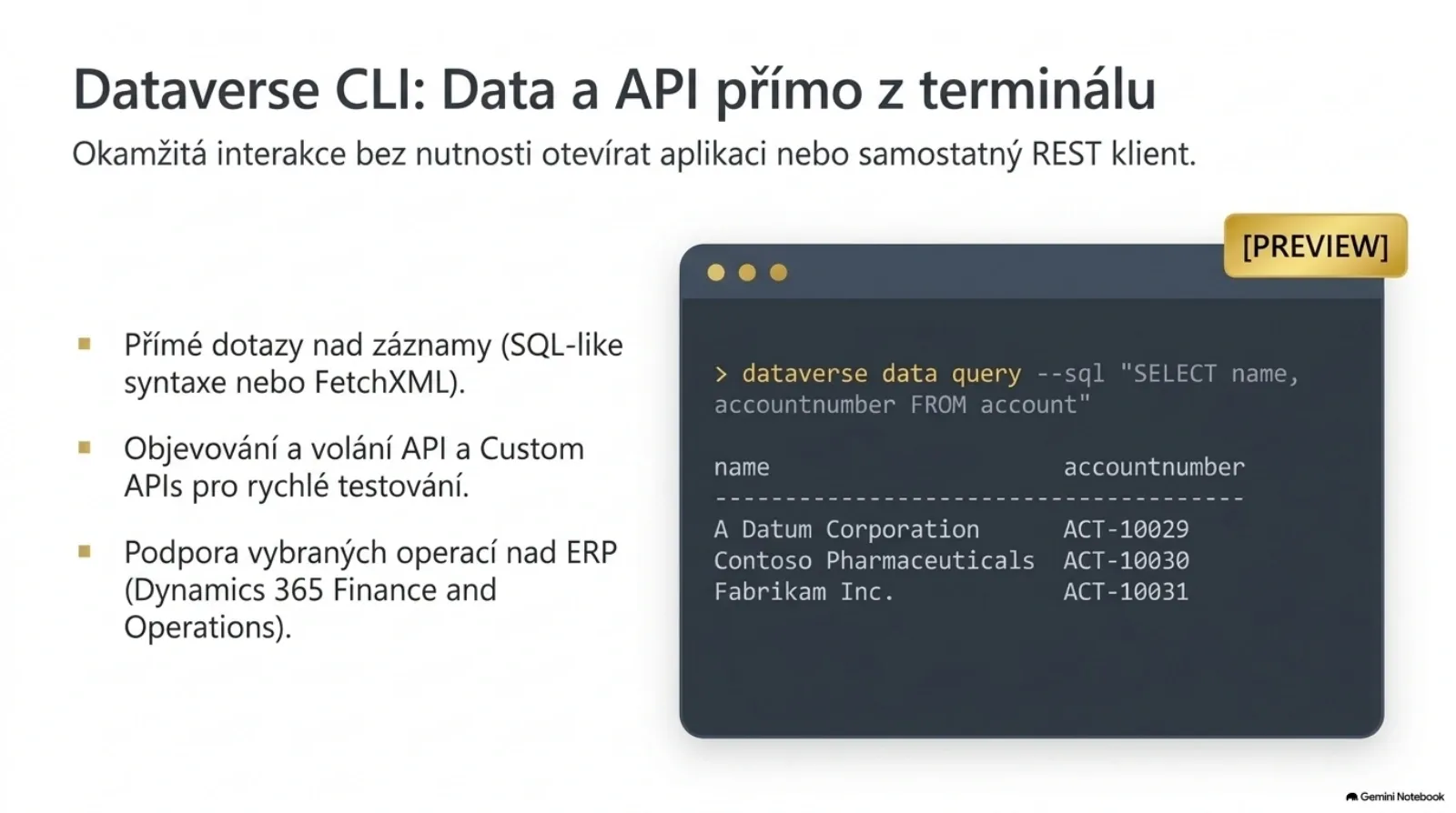Dataverse CLI: přímé dotazy na data, API a propojená ERP prostředí